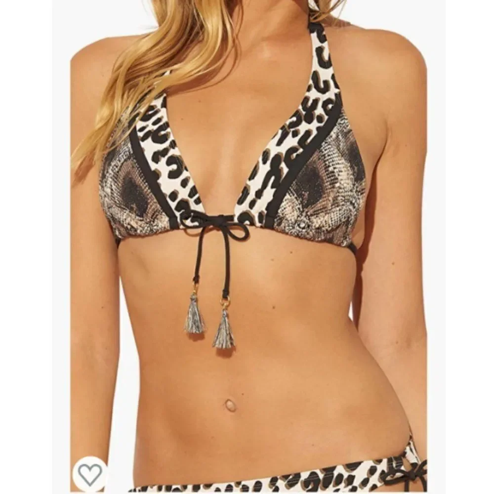 Bleu Rod Beattie Animal Print Triangle Bikini Top Tie Side Hipster Botto…